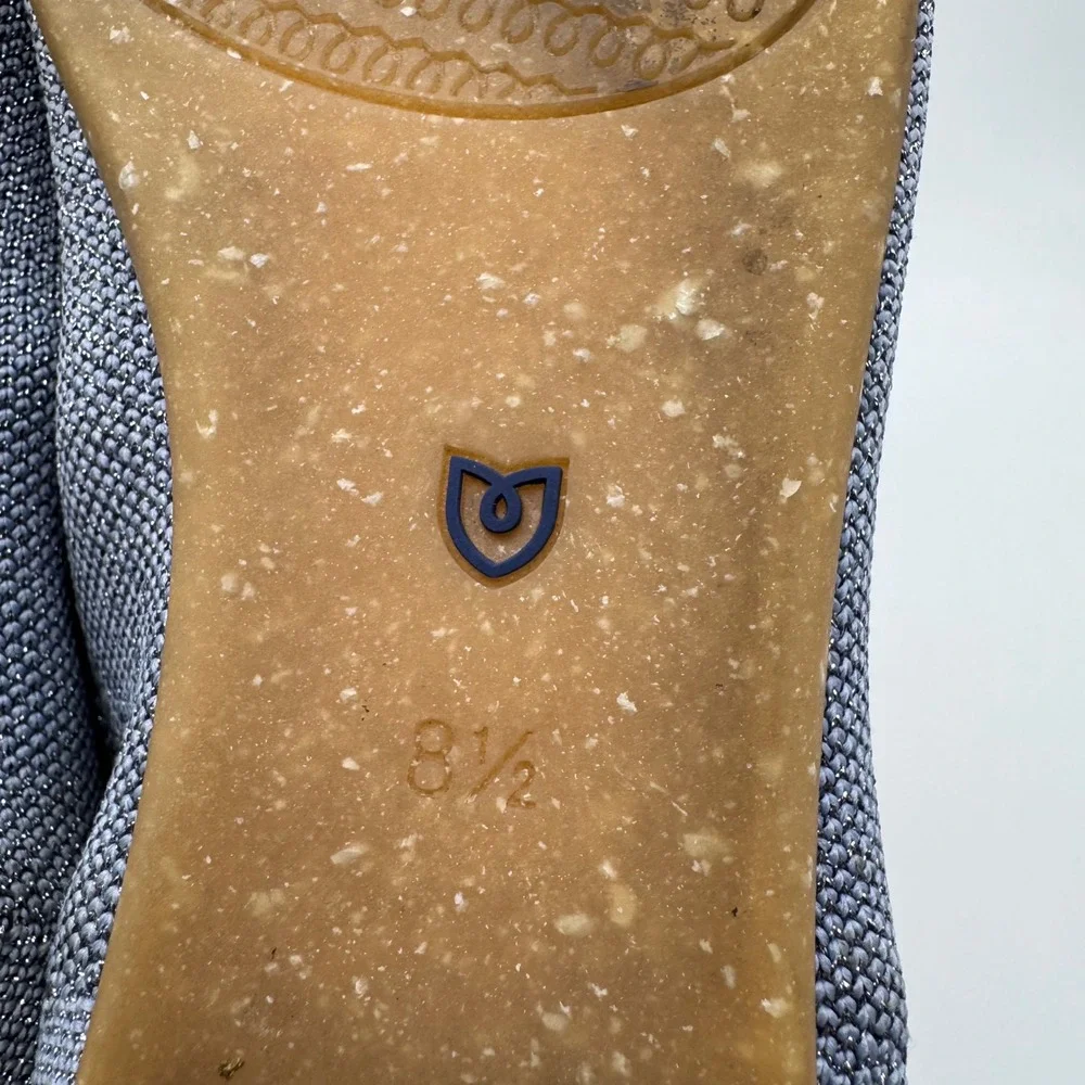 Rothy's Ballet Flat Women 8.5 The Point Shoes Blue Metallic Silver Knit Slip On‎